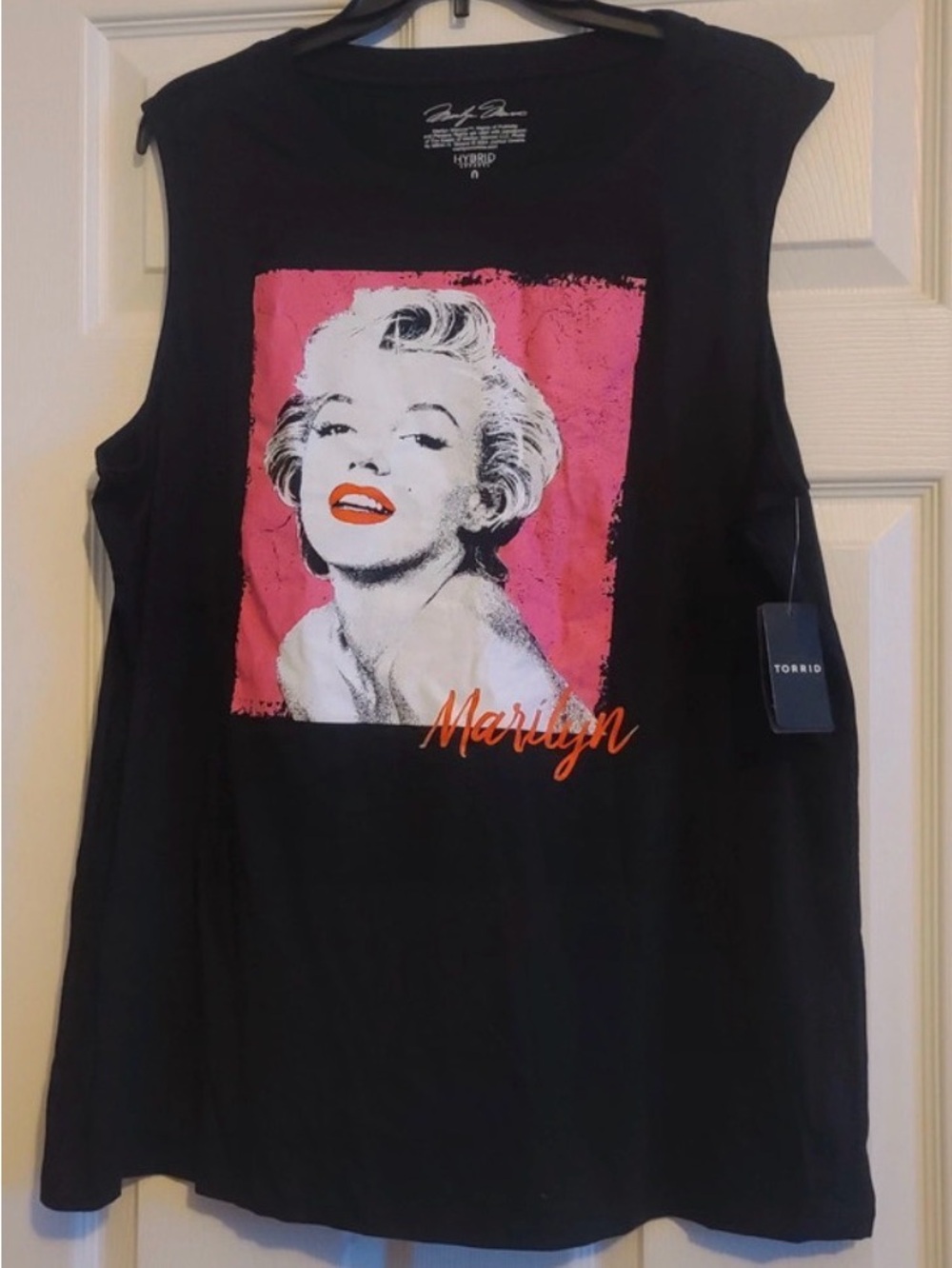 torrid Black Muscle Tank with Pink Marilyn Graphic and Orange Script